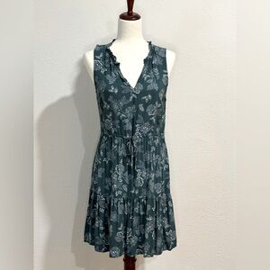 GAP Teal Blue Floral Print Sleeveless V-Neck Dress